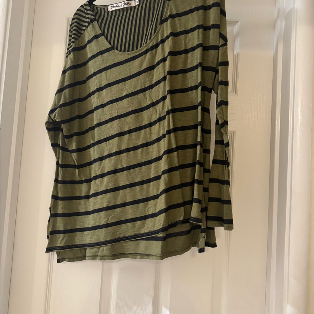 Michael Stars Olive and Black Striped Long Sleeve Top